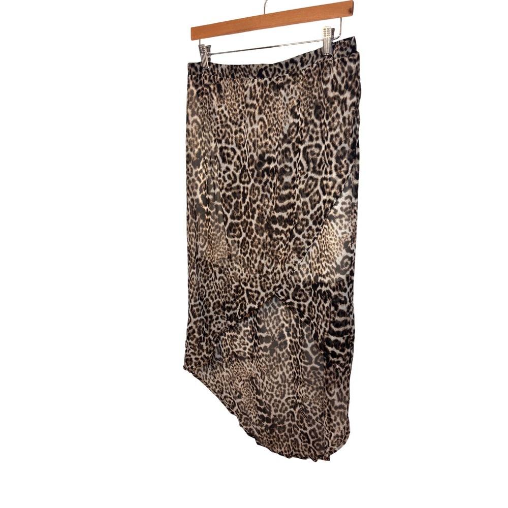 maurices Womens Size Medium Leopard Print High Low Maxi Skirt Sheer Layer